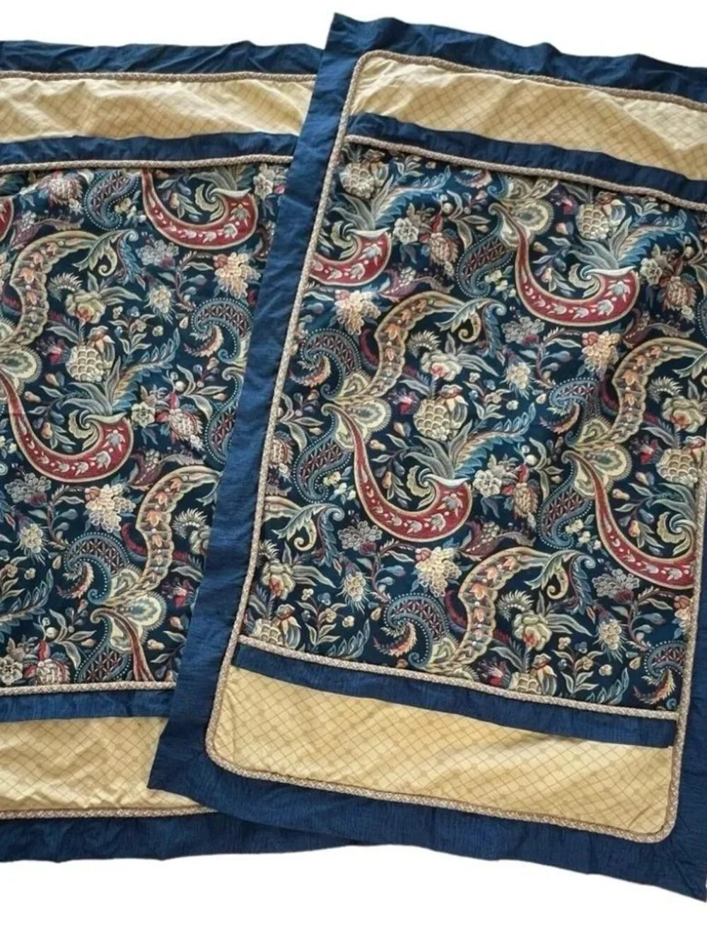 2 WAVERLY Pillow Shams Rhapsody Paisley King Size Covers 38”x 24” Blue & Gold